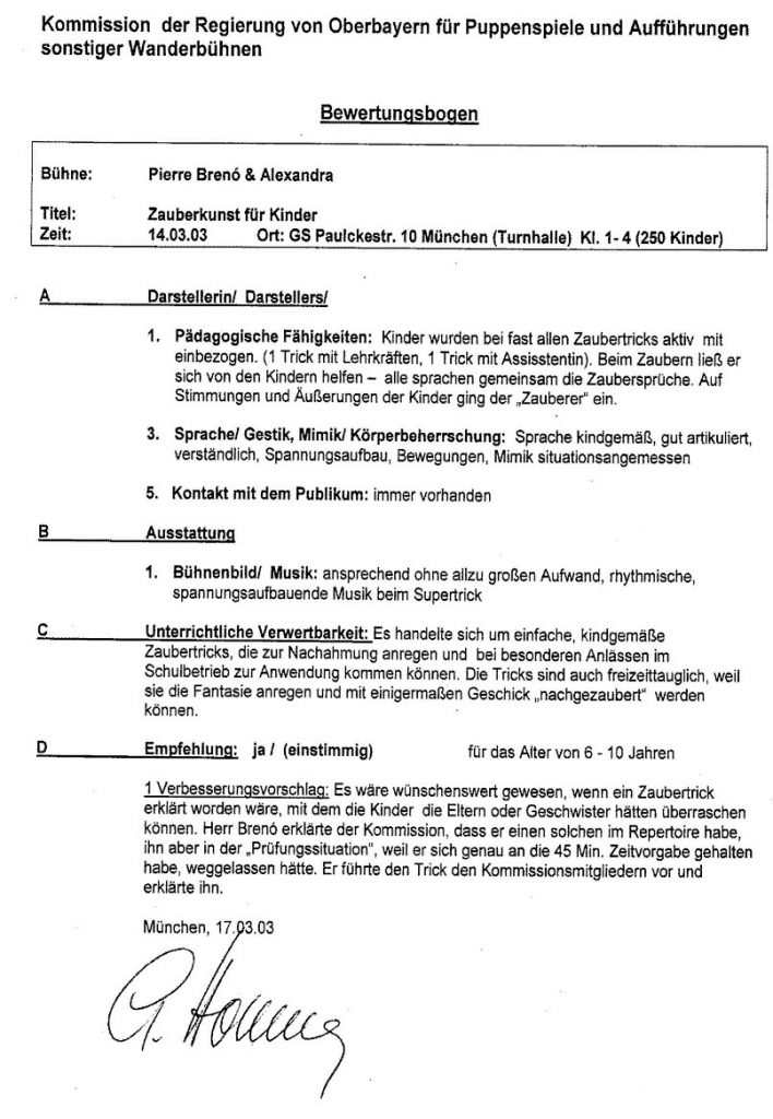 Bewertungsbogen des Prüfbericht der Regierung von Oberbayern - Prädikat Pädagogisch Wertvoll