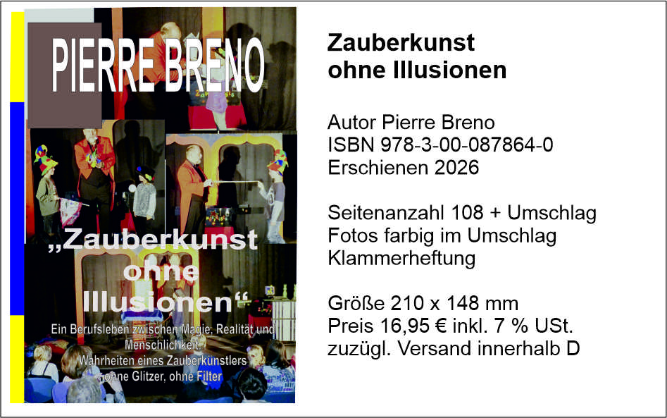 Buch von Pierre Breno mit dem Titel Zauberkunst ohne Illusionen, erschienen im Gisela Verlag 2026